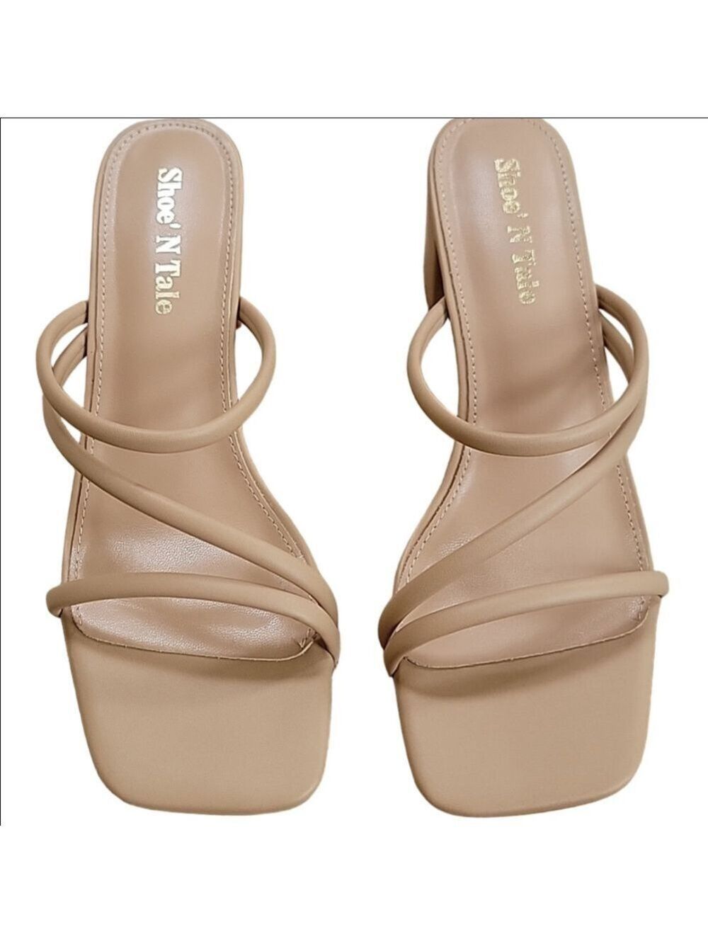 Shoe'N Tale Nude Strappy Chunky Heels Size 7.5A NWOT